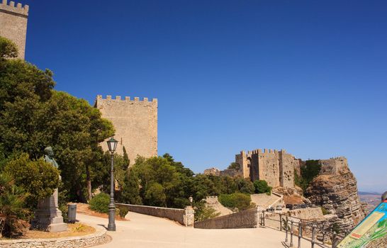 View of the Norman castle called Torri del Balio and Venere castle in Erice