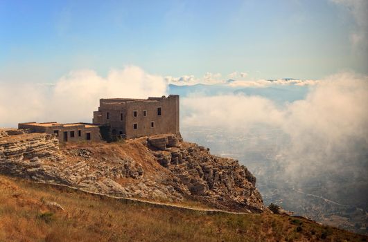 View of the building in the spanish neighborhood, Erice. Trapani