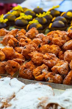 View of zeppole, Italian pastry in the street market