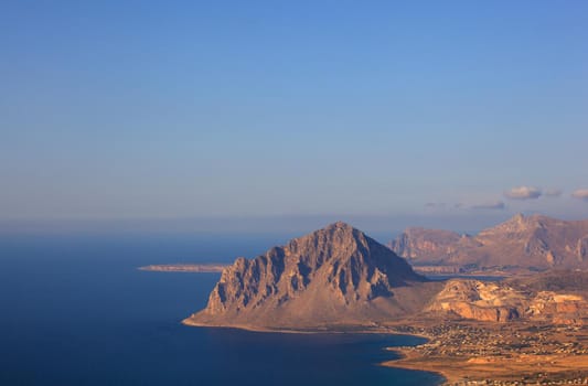 View of the Cofano Mountain in Erice, Trapani. Sicily