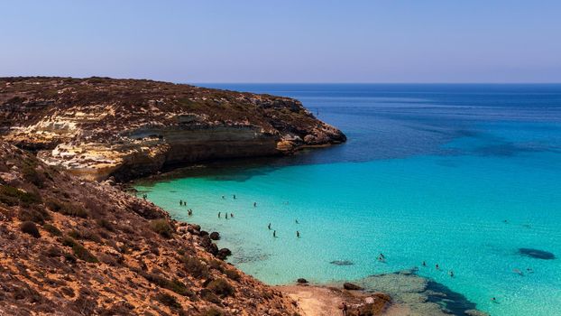 LAMPEDUSA, ITALY - AUGUST, 03: View of the Lampedusa sea on August 03, 2018