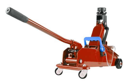 red hydraulic car jack isolated on white background, 2 ton capacity