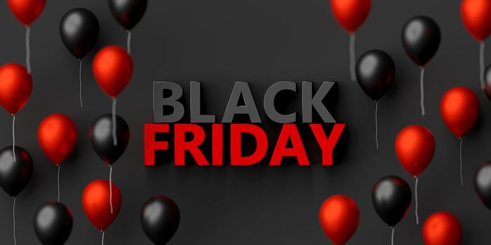 Banner of Black friday with balloon, 3d rendering