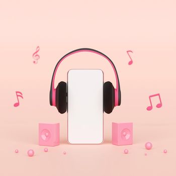 Music streaming on smartphone application, 3d illustration