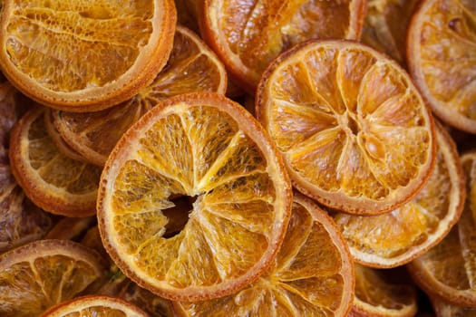 Top view of delicious dried slices orange