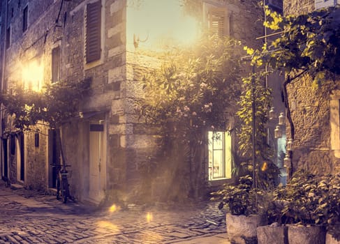 View of typical Groznjan alley, Istria. Croatia