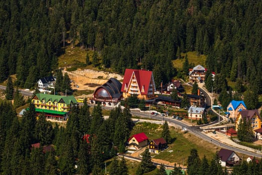 View from above of a mountain resort Vartop in Bihor, Romania, 2021