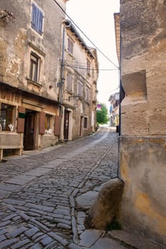 View of typical Groznjan alley, Istria. Croatia