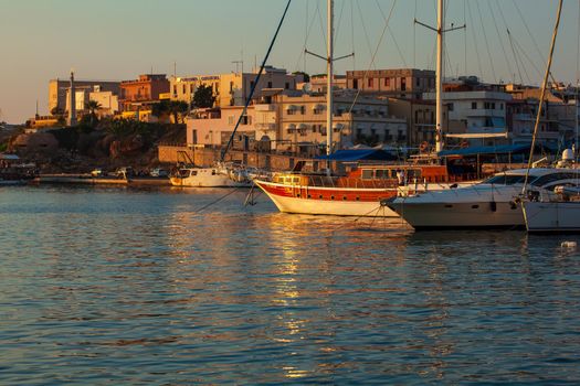 LAMPEDUSA, ITALY - AUGUST, 01: View of the old town of Lampedusa at sunset on August 01, 2018