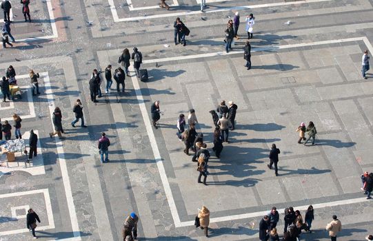 MILAN, ITALY - FEBRUARY, 13: Top view of people in the Piazza Duomo from Milan cathedral on February 13, 2010