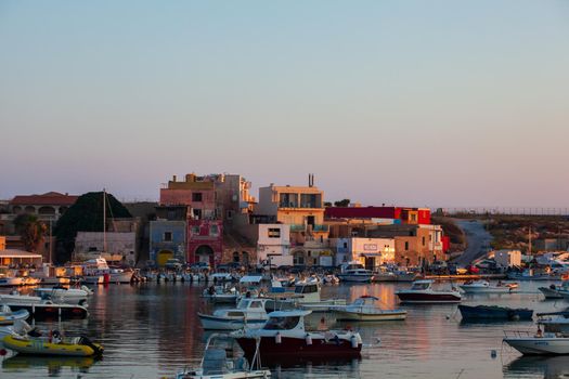 LAMPEDUSA, ITALY - AUGUST, 01: View of the old town of Lampedusa at sunset on August 01, 2018