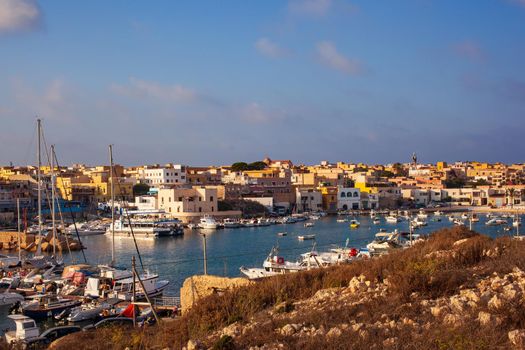 LAMPEDUSA, ITALY - AUGUST, 01: View of the Lampedusa old port on August 01, 2018