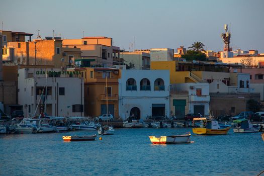 LAMPEDUSA, ITALY - AUGUST, 01: View of the old town of Lampedusa at sunset on August 01, 2018