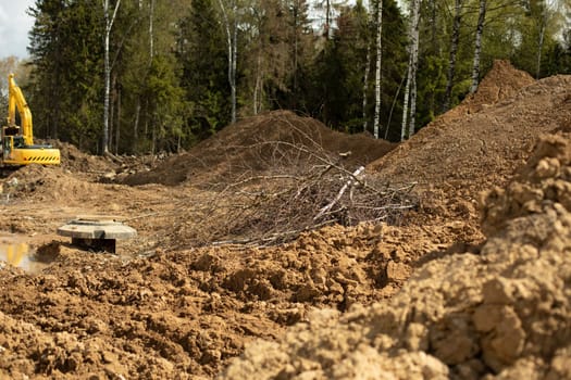 Construction work. Sewerage laying. Result of work of heavy equipment.