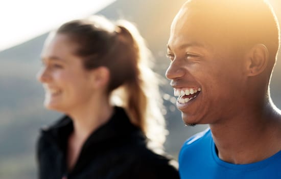 Were happiest when were out for a run. two athletes standing outdoors