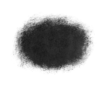 Brush strokes of black acrylic paint close-up. Edge of Smeared Acrylic Black Spot isolated on white background. Abstract creative background. Art drawing texture concept. Copy space, space for text