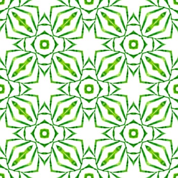 Textile ready unusual print, swimwear fabric, wallpaper, wrapping. Green tempting boho chic summer design. Hand drawn tropical seamless border. Tropical seamless pattern.
