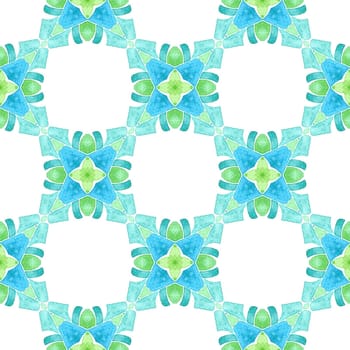 Watercolor medallion seamless border. Green lively boho chic summer design. Textile ready bold print, swimwear fabric, wallpaper, wrapping. Medallion seamless pattern.