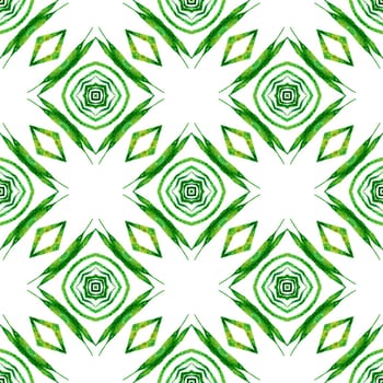 Textile ready sightly print, swimwear fabric, wallpaper, wrapping. Green nice boho chic summer design. Tiled watercolor background. Hand painted tiled watercolor border.