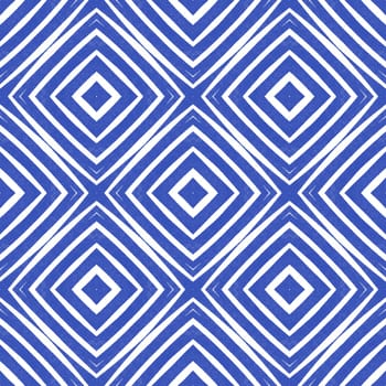 Tiled watercolor pattern. Indigo symmetrical kaleidoscope background. Textile ready breathtaking print, swimwear fabric, wallpaper, wrapping. Hand painted tiled watercolor seamless.