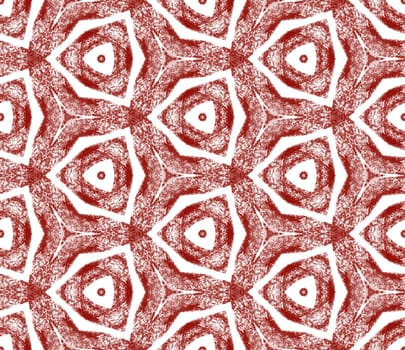 Ethnic hand painted pattern. Maroon symmetrical kaleidoscope background. Summer dress ethnic hand painted tile. Textile ready attractive print, swimwear fabric, wallpaper, wrapping.