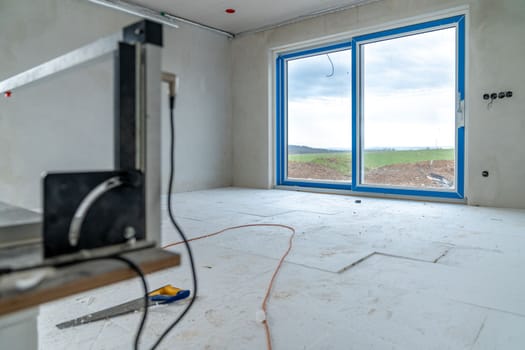 insulation of floors with polystyrene for underfloor heating. 