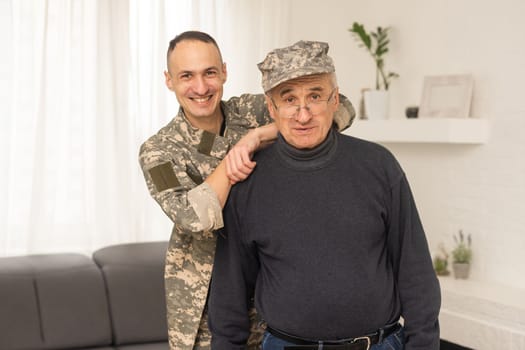 an elderly father and a military son.