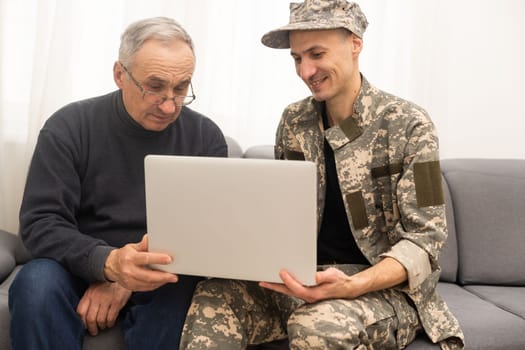 an elderly father and a military son.