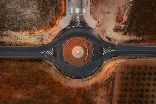 Aerial view of empty intercity road. top view from drone of highway searching paths and lines.