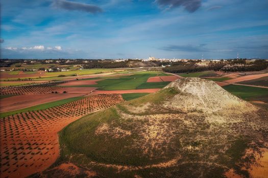 Aerial view of landfields. top view from drone of highway searching paths and lines.