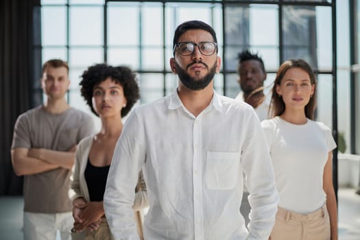 Successful company with happy workers. employees group team portrait