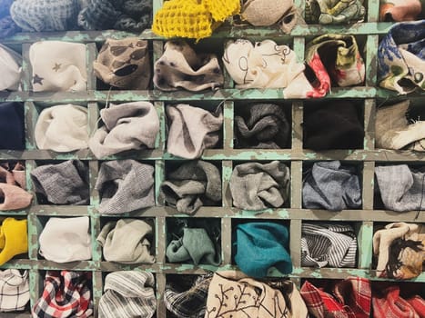 Variety of linen fabric on a shelf
