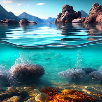 Water spring on mountains background. Clear streams of mountain water. Ai generative.