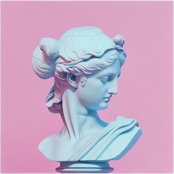 Statue neon. Gypsum statue with ancient greek sculpture . Webpunk, vaporwave, syntwave. Generative Ai.