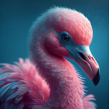 Pink Flamingo. Wildlife animal scene from nature. Flamingo in nature habitat. Beautiful water bird. Ai Generative.