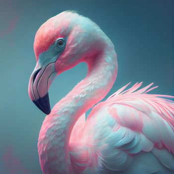 Pink Flamingo. Wildlife animal scene from nature. Flamingo in nature habitat. Beautiful water bird. Ai Generative.