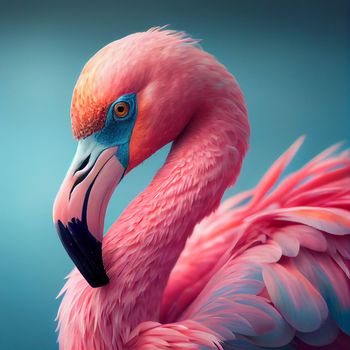 Pink Flamingo. Wildlife animal scene from nature. Flamingo in nature habitat. Beautiful water bird. Ai Generative.