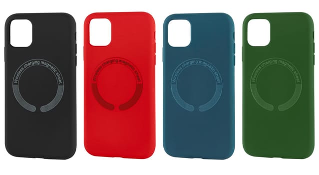 silicone case, for a phone with a magnetic platform for wireless charging, isolated on a white background