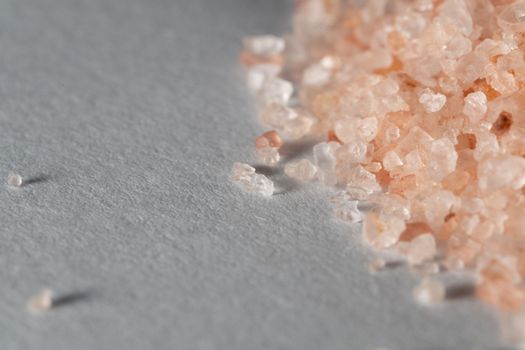 Top view close up photo image of himalayan salt, crystal texture, mineral grain pattern. Macro photo