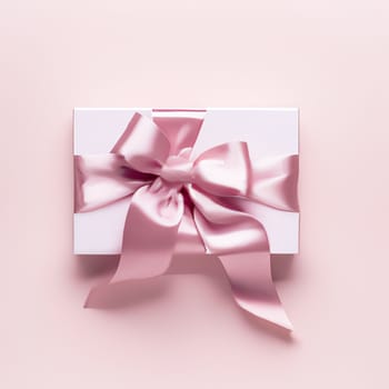 Luxury holiday gift box on pink background, generative AI.