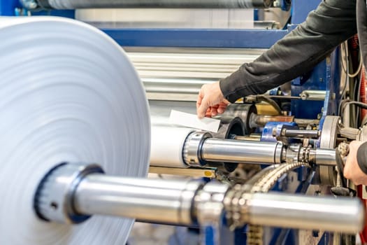 plastic roll in a factory for the production of plastic products.