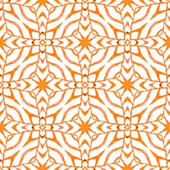 Mosaic seamless pattern. Orange glamorous boho chic summer design. Hand drawn green mosaic seamless border. Textile ready exquisite print, swimwear fabric, wallpaper, wrapping.