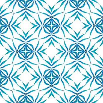 Mosaic seamless pattern. Blue cool boho chic summer design. Textile ready ideal print, swimwear fabric, wallpaper, wrapping. Hand drawn green mosaic seamless border.