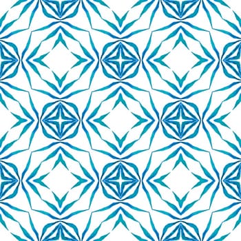 Mosaic seamless pattern. Blue cool boho chic summer design. Textile ready ideal print, swimwear fabric, wallpaper, wrapping. Hand drawn green mosaic seamless border.