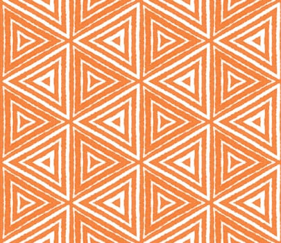 Textured stripes pattern. Orange symmetrical kaleidoscope background. Trendy textured stripes design. Textile ready appealing print, swimwear fabric, wallpaper, wrapping.