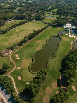 Aerial view of the golf course in Antalya Belek at sunset