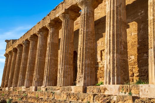 Columns of the ancient ruins of the greek temple of Segesta in Sicily, Italy.