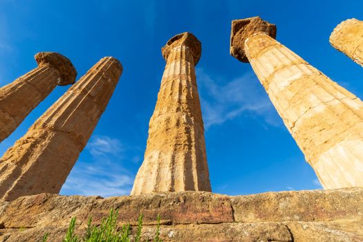 Columns of the Temple of Hercules (Tempio di Ercole) in the Valley of the Temples (Valle dei Templi) near Agrigento, Sicily, Italy