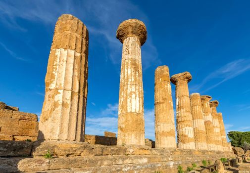 Columns of the Temple of Hercules (Tempio di Ercole) in the Valley of the Temples (Valle dei Templi) near Agrigento, Sicily, Italy