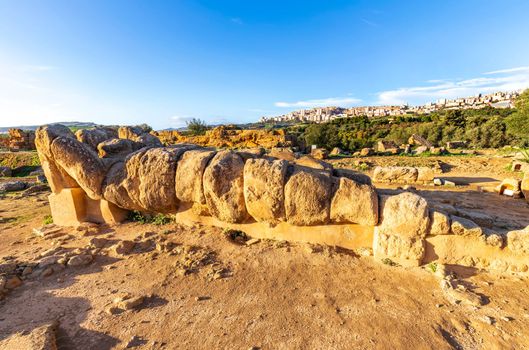 The majestic Telamon of the great temple of Olympian Zeus in the Valley of the Temples in Agrigento